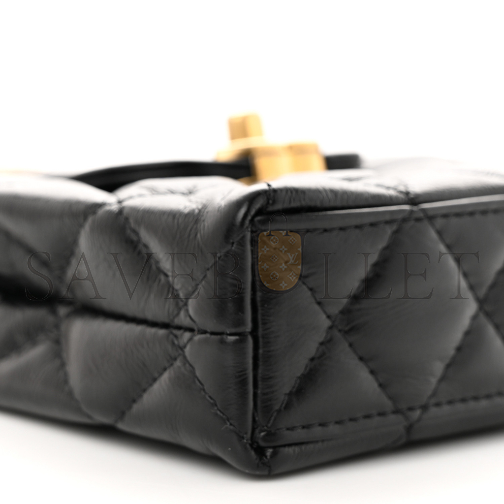 CHANEL MASTER SHINY CALFSKIN QUILTED MINI NANO KELLY SHOPPER BLACK (12.5*8.3*4cm)